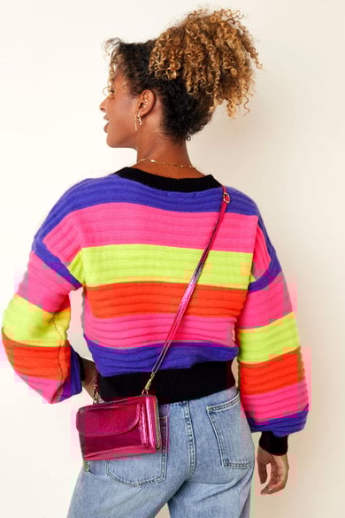 Clutch aus PU-Leder Metallic mit Fronttasche Fuchsia Polyurethan h5 Bild7